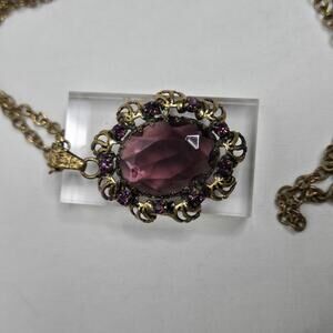 Vintage Austria Purple Crystal Pendant Necklace Amethyst Color Mid Century